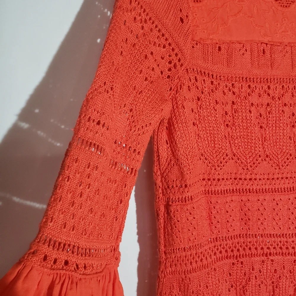 🦊 Free people once upon a time crochet knit bell sleeve top - Picture 9 of 14